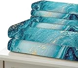 HOMHOMH Teal Blue Marble Duvet Cover King Size set 230x220cm - Super Soft Microfiber Bedding Set with 2 Pillowcases, Wrinkle & Stain Resistant, Modern King Bed Set - Image 4
