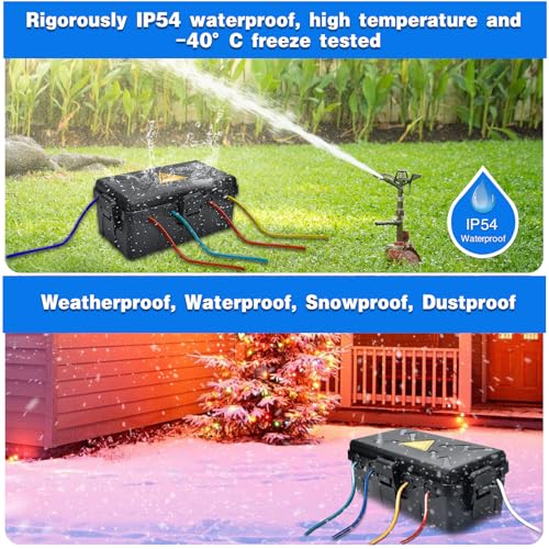 Image of Hrensaw Medium Outdoor Electrical Box(10.6x5.5x4.5inch),Weatherproof Connection Box w /6 Cable Entry,IP54 Waterproof Extension Cord Cover Protect Power Strip,Timer,Plug,Holiday Lights,Black