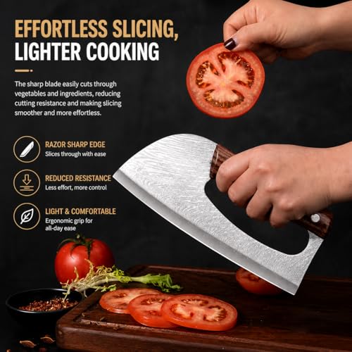 Image of Machado 3Cr13 Stainless Steel Kitchen Cleaver Knife with Ergonomic Handle | Damascus Pattern Blade, Razor Sharp Edge, Lightweight Meat & Vegetable Chopper Knife for Home Kitchen