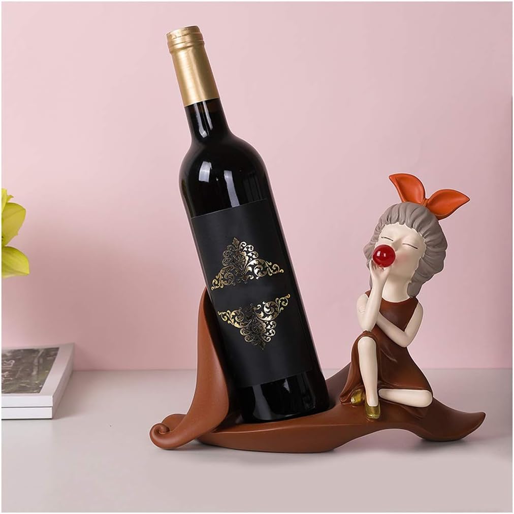 Wine Holder for Wine Storage Little Girl Wine Bottle Holder Statue with Decorative Tabletop Wine Rack Display Stand for Home Bar Decorations Resin Gift Wine Racks Countertop (Color : A)