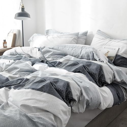 Image of Striped Comforter Set King Size, Blue Grey Stripes Pattern Printed Bedding Set, 3 Pieces Lightweight Bedding Comforter Set, Breathable Soft Fluffy Stripe Bed Set King Comforter with 2 Pillowcases