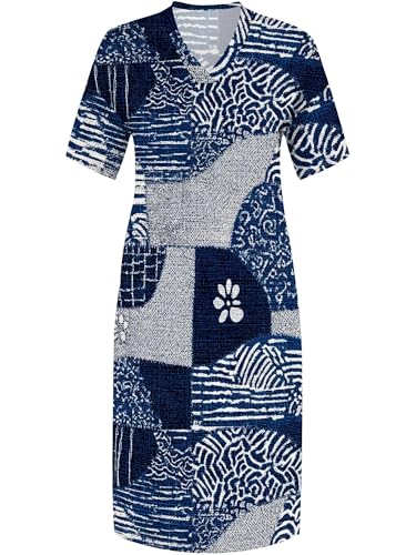 Image of SUZONANA Plus Size Denim Print Maxi Dresses for Women Casual V Neck Short Sleeve with Pockets Soft Jean Look Dress XL-6XL