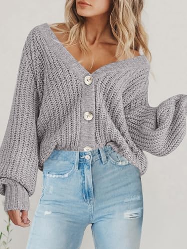 Image of PRETTYGARDEN Women's Chunky Knit Open Front Sweater Long Sleeve Button Loose Short Cardigan Outerwear Coats