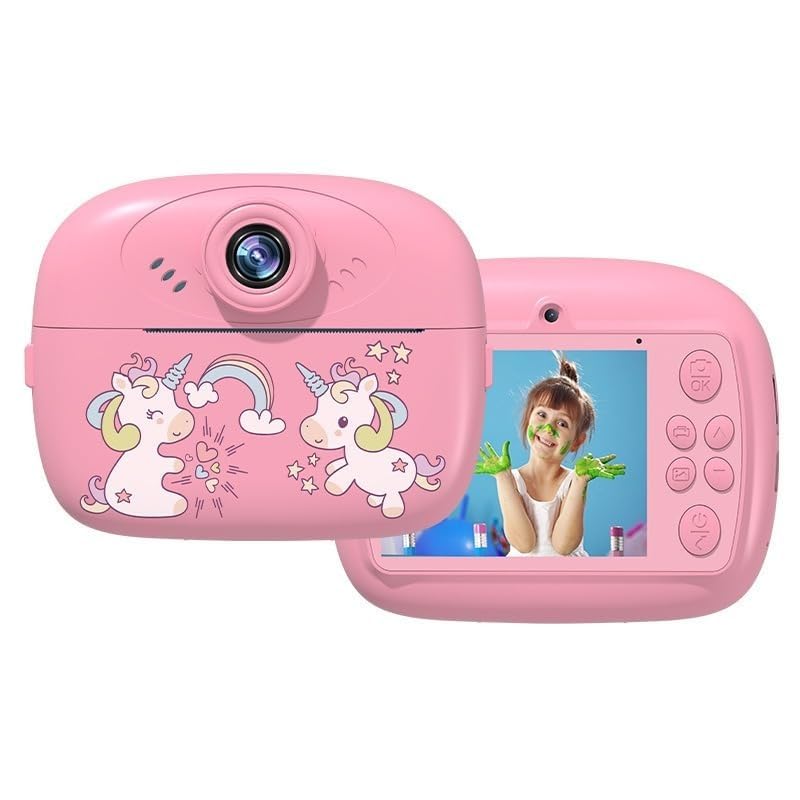 Instant Print Camera for Kids Digital Camera for Kids with Print Paper Photo Printer Camera for Kids 50M Pixel 2.4″ Screen MP3 Player Video Recording 32GB Card Supported (Not Included) (Unicorn N)