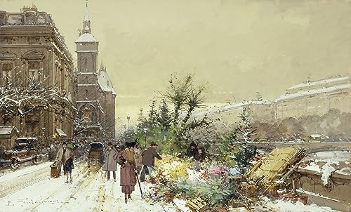 Tableau marché fleurs Eugène Galien Laloue impression d'art mural 60x90cm