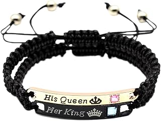His Queen Her King Bracelets for Couples Matching Couple Bracelets for Boyfriend and Girlfriend Christmas Gifts Anniversary Valentines Day Gifts for Him and Her Bf and Gf 2Pcs Bracelet Set