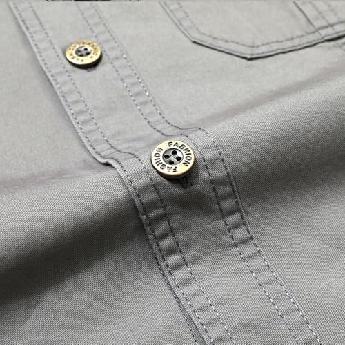 Zyvrenix Men's Shirts Casual Outdoor Cotton Button Down Shirt Jacket Long Sleeve with Pockets Light Gray 2XL — view 5