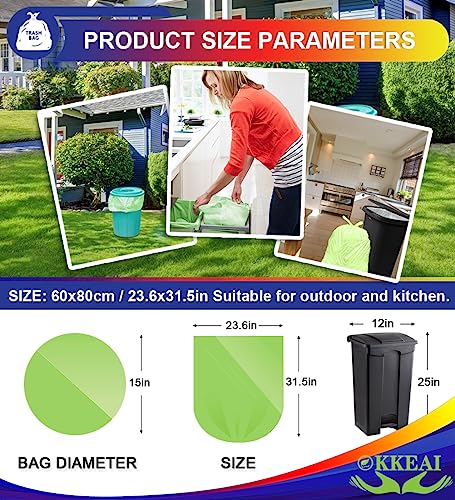 Image of OKKEAI Green Garbage Bags 13 Gallon Tall Kitchen, Durable, 60 Counts