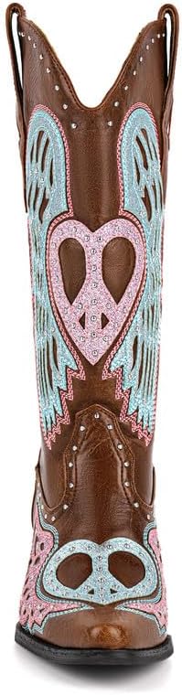 Women's Western Cowgirl Boots Embroidery Angel Wings Mid Calf Pointed Toe Chunky Heel Cowboy Boots for Women - Image 5