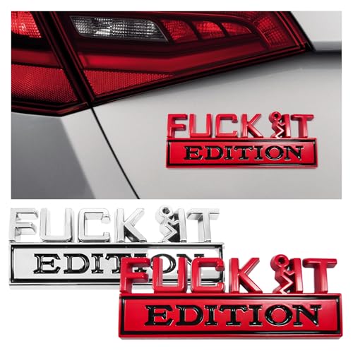 Image of Dickno 2PCS Fuck It Edition Emblem for Car, Auto Fender Bumper Decoration Stickers, Vehicle 3D Side Fender Rear Trunk Decal Badge, Universal Exterior Accessories for Car (Silver & Black+Red & Black)