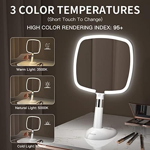 CHICLEW® Makeup Mirror With Lights, 1X/10X Magnifying Mirror With 60 LED Lights, Rechargeable 2 IN 1 Hand held and Table Light Up Mirrors For Makeup, 3 Colors Lighting Modes, Stepless Dimming