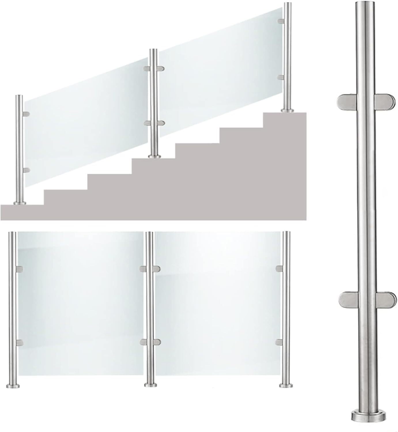 Garde-corps de pont robuste en acier inoxydable et colonne circulaire pour panneau de verre
