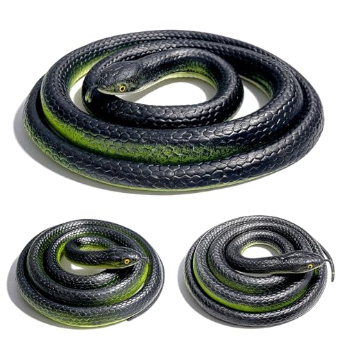 LRCXL 3 Pack Rubber Snakes Fake Snake, Realistic Large Snakes Toy Keep Birds Away, Fake Black Mamba...