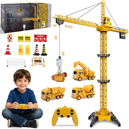 Ulikey Grue à Tour Télécommandée, 2.4GHz, 128 cm, 680° Rotation, 6 Canaux, Grue Elévatrice pour Enfants