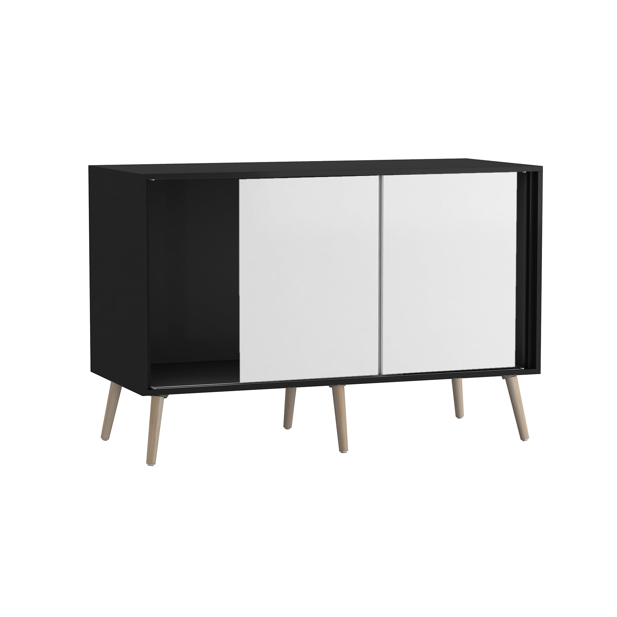 URBNLIVING 3-Door Sliding Sideboard Cabinet with Wooden Legs, Modern Cupboard, Credenza for Living Room, Dining Room or Office, Storage Organizer with Stylish Sliding Doors, Mix & Match Colour Combos