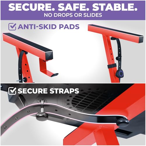 Image of Liquid Stands Keyboard Stand w / Wheels - Z Style Adjustable & Portable Professional Heavy Duty Digital Piano Stand - Fits 54-88 Key Electric Pianos - Sturdy Rolling Musical Keyboard Stand (Red)