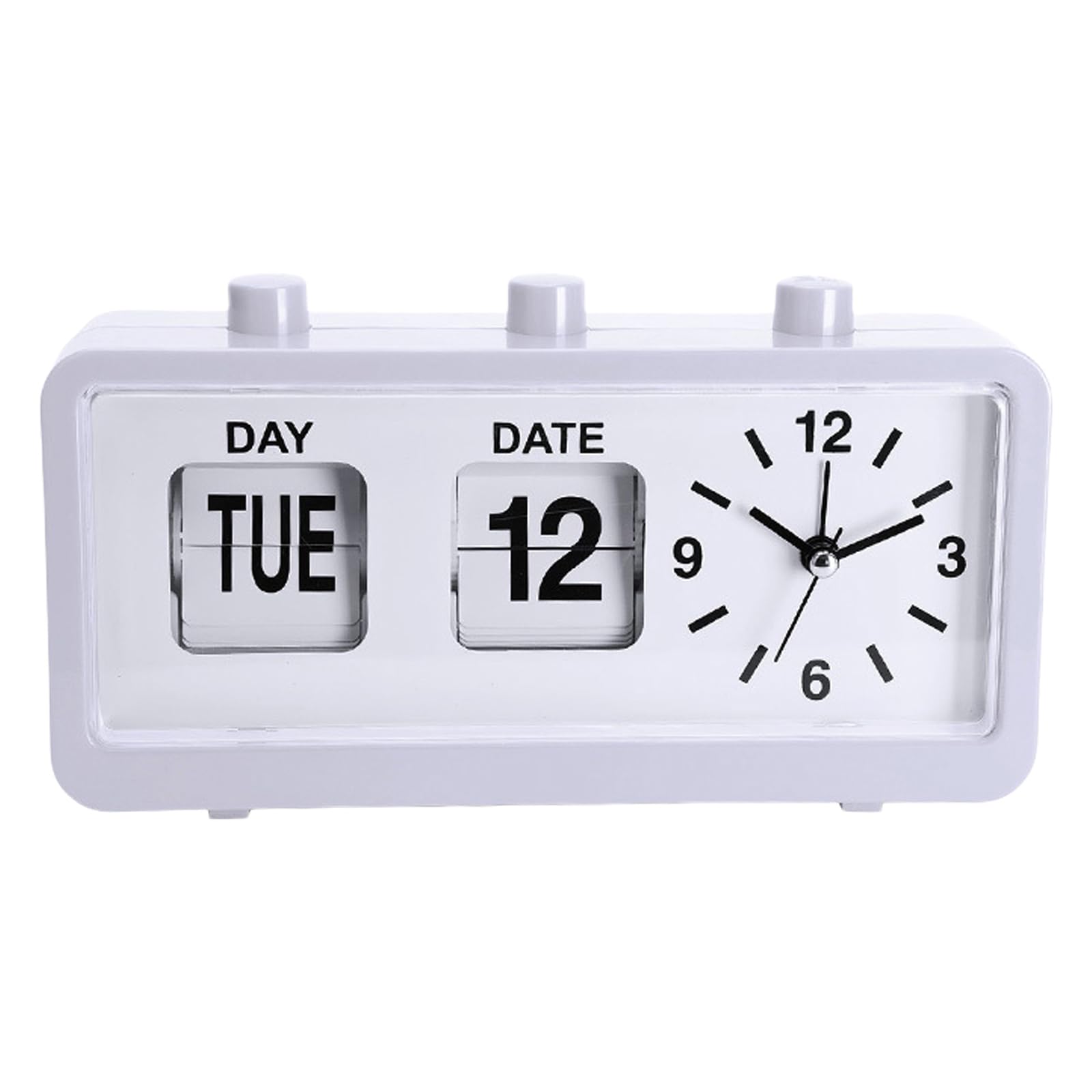 Reloj despertador mecánico retro con calendario manual para un escritorio con estilo