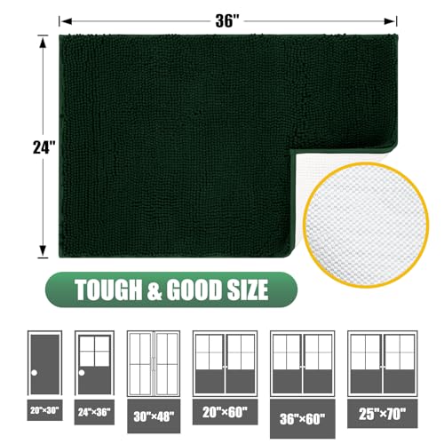 IM HOME Chenille Absorbent Outdoor Doormat 36" x 24", Washable Muddy Door Mats for Dog Non Slip Indoor Doormat Dog Mat for Muddy Paw Front Inside Doormats for Entryway Dark Green
