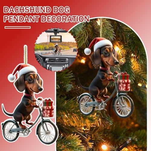 Weihnachtsdekoration Dackel, Acryl, flach, Welpe, Dekoration, Rückspiegelketten für Auto, S3L1