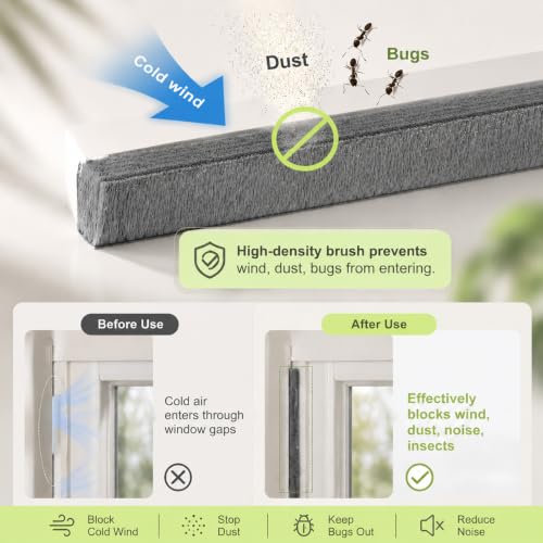 Image of ZOMPAGO Brush Weather Stripping Door Window Seal, 0.9 x 0.4 x 66 FT