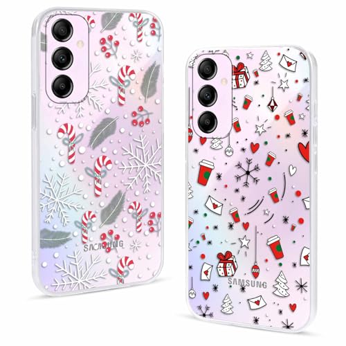 2 Pezzi Natale Cover per Samsung Galaxy A55 5G 6.5Cover con Cervo Babbo Regali Fiocco di neve di Natalizie Carino Pupazzo di neve di Christmas Regalo Antiurto Protezione Case donna
