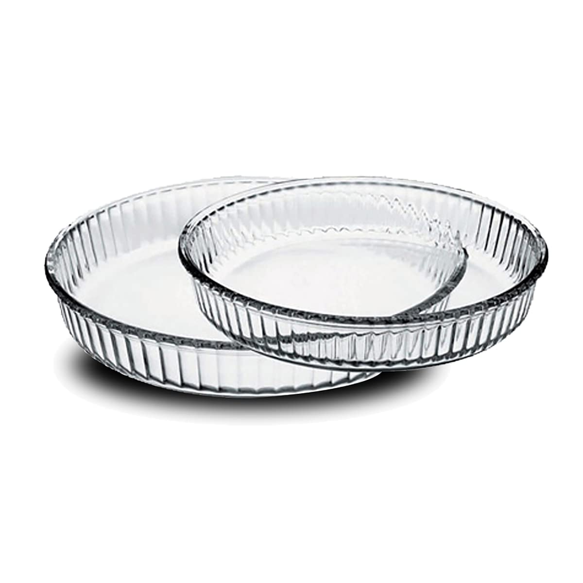 Juego de 2 Moldes Platos para Tartas Fuente de Horno Multiusos de Cristal Redondo Transparente - Diámetro 32/26 cm
