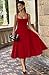 Memoriesea Women's Elegant Square Neck Swing A Line Wedding Evening Party Midi Dress Red