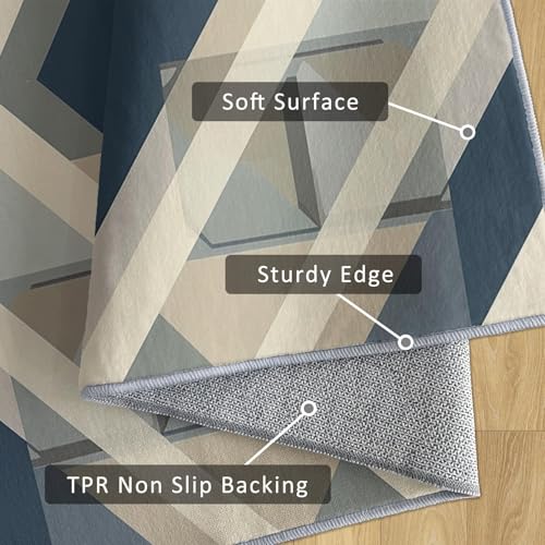 Tapis d'intérieur moderne géométrique bleu beige pour décoration maison
