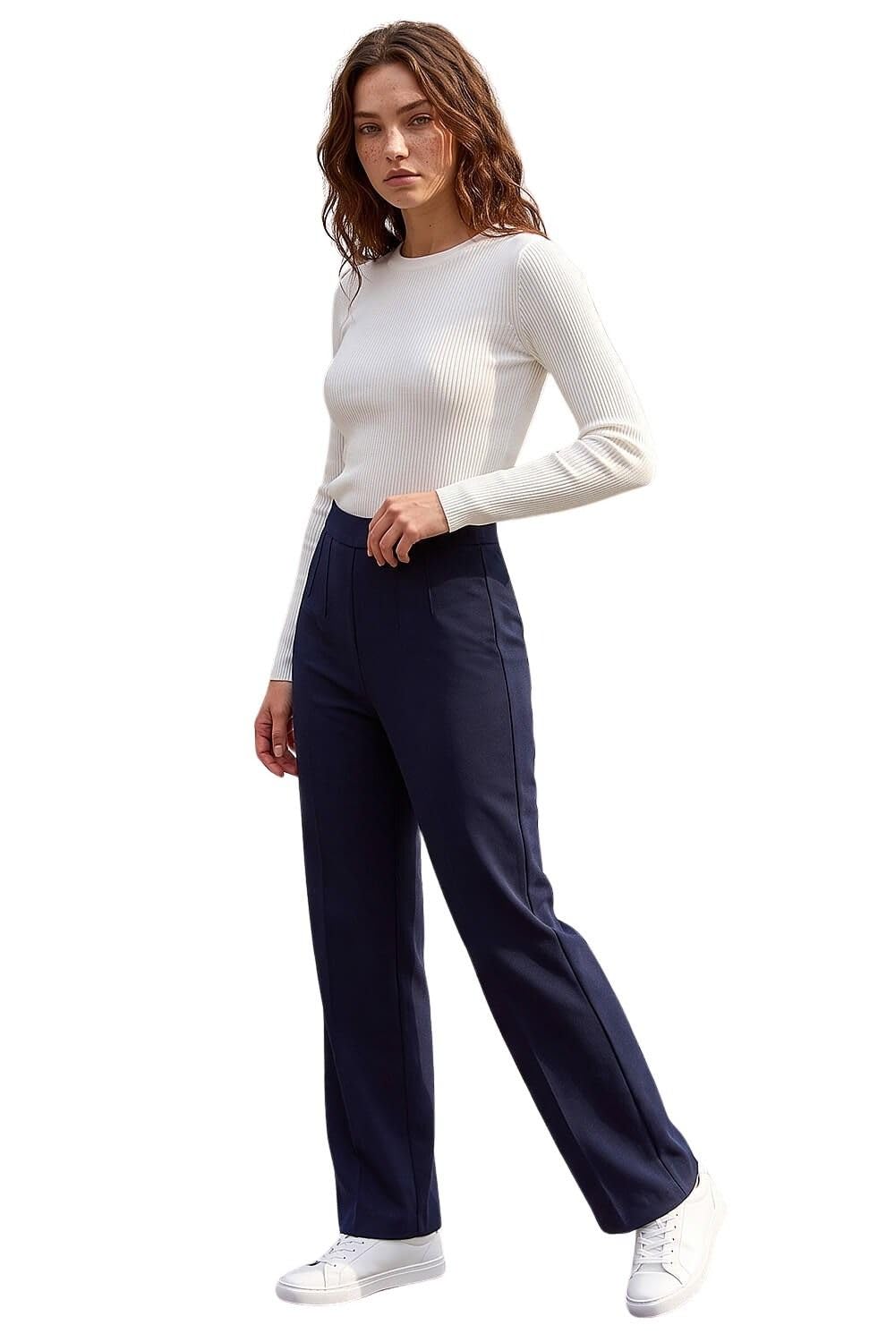 Roman Women's Navy Petite Straight Leg Ponte Stretch Trouser In | : Size 12