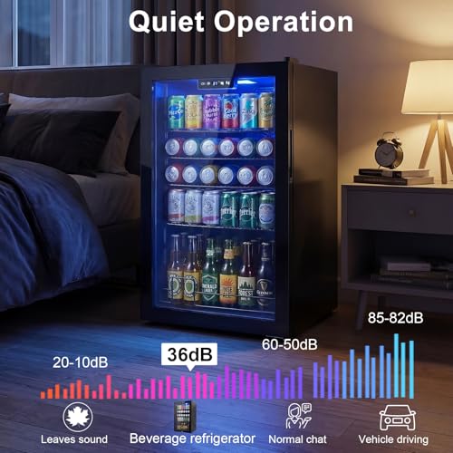 Image of 20 Inch Beverage Refrigerator, Mini Fridge with Glass Door for Soda Beer-130 Can Small Fridge for Home Office Bar, 3.4 Cu.Ft Drink Cooler with Reversible Door, Digital Temperature Control,Black