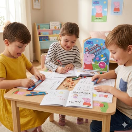Image of Peppa Pig 7 pcs Stationery SetSchool Supplies Kit Multicolor Return Gift for Kids Age 3 Years +