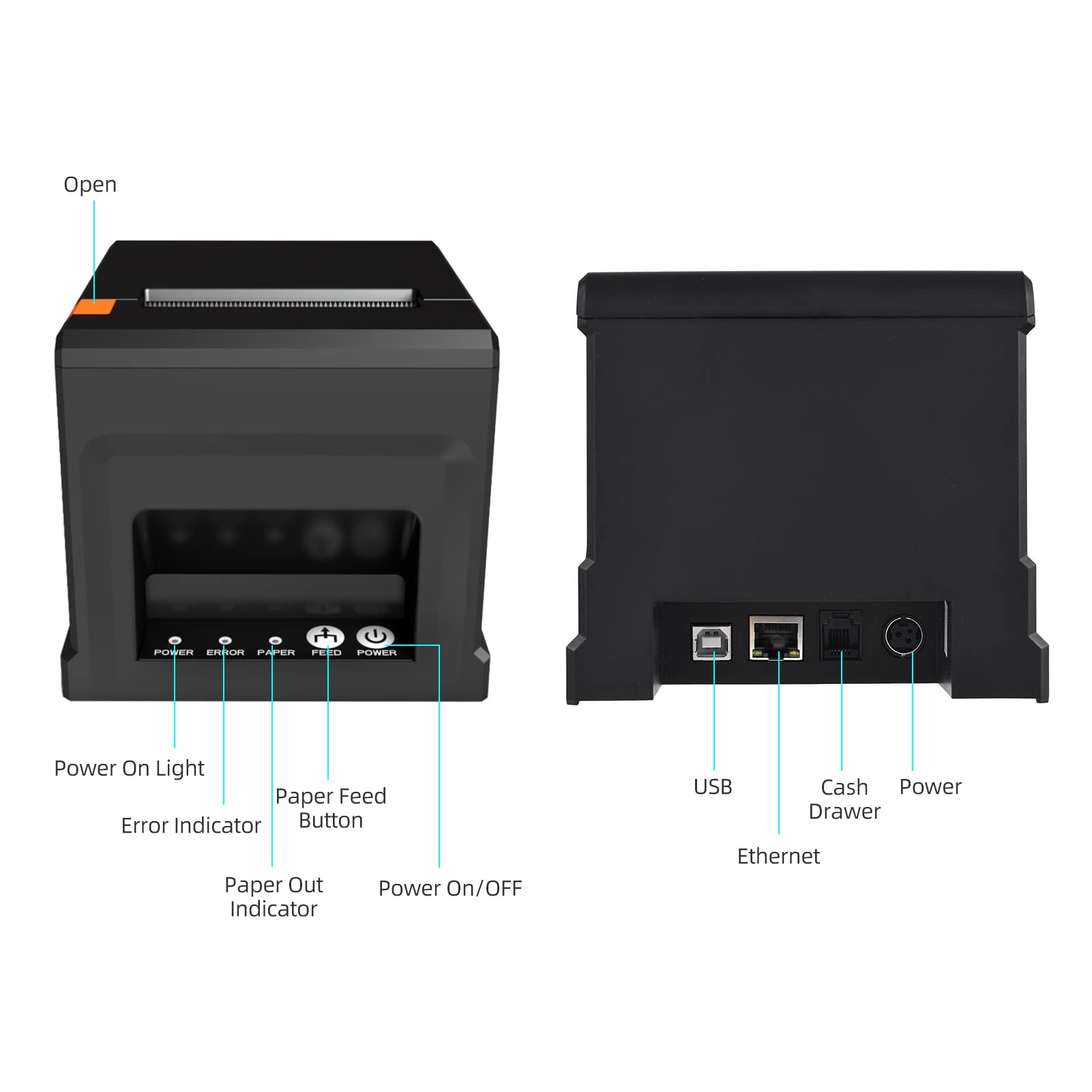 80mm USB + LAN Stampante per scontrini Stampante POS con taglierina automatica Desktop Stampa termica diretta compatibile con supporto ESC/POS per spedizioni Affari Ristorante Cucina Supermer