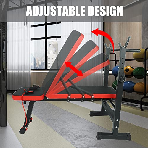 Multifunction Adjustable Weight Bench, Workout Bench Strength Training Bench Fitness Barbell Rack Strength Training For Home Gym, Fast Folding, Max Load 330Lbs #TOP2