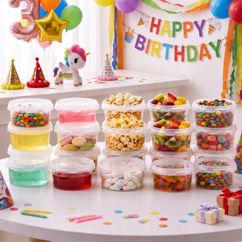 Image of Maxcheck 50 Pcs Plastic Bucket with Lids and Handles Bulk, 12oz, Clear