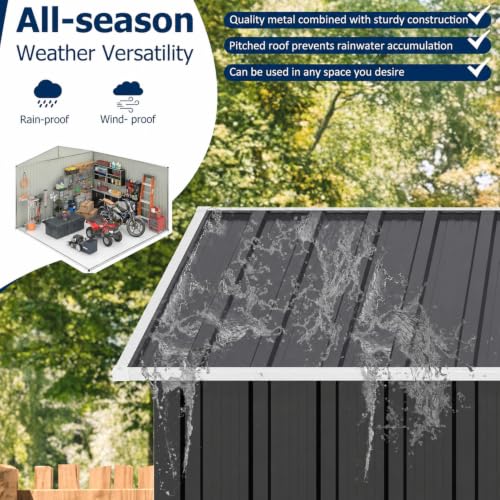 Image of AirWire 10x10 FT Outdoor Storage Shed | Garden Shed with Updated Frame Structure and Lockable Doors, Metal Tool Sheds for Backyard Garden Patio Lawn, Grey