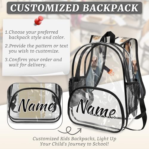 Personalized Clear Small Backpack for Stadium Events Custom Transparent Backpacks with Name Heavy Duty PVC Plastic See Through Clear Bag for Concerts Festival Cow Animals4