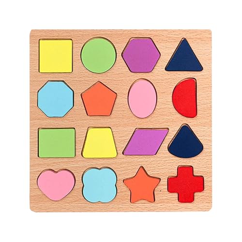Image of Kidology Wooden Puzzles for Toddlers for Kids Preschool Learning Toys, Wooden Montessori Toddler Puzzles Wooden Alphabet, Number, Shape Puzzles for Kids 2-4 Years Old (Shape Puzzle)