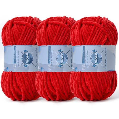 Image of 3 Pack Chunky Chenille Yarn for Crocheting, Baby Yarn for Crocheting Soft Blankets, Bulky Yarns for Crochet Amigurumi, 300g (223yds) Fluffy Velvet Yarns for Hand Knitting (3 Red)