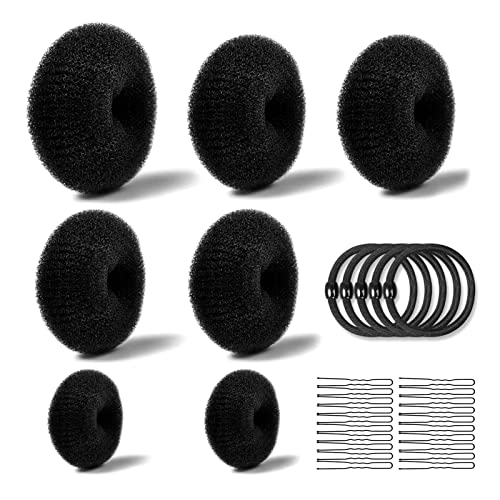 7 PCS Cheveux Donuts Chignons Épingle à Cheveux(4taille),avec 10 Pcs Cheveux Elastiques et 20 Pcs U-clip, Donut Coiffure pour à tous les types de cheveux...