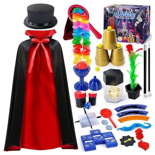 Heyzeibo Magic Kit, Magic Set with Instructions for Each Trick for Kids Ages 6 7 8 9 10 11 12, Magician Costume for Pretend Play, Boys & Girls