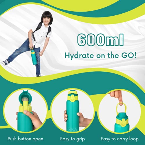 Image of CRYA Zenith 600ML Stainless Steel Water Bottle for Hot and Cold Beverages for Upto 24 Hours, BPA Free and Leakproof Thermosteel Double Walled Insulated Vacuum Thermos Flask (600 ML, Cyan Green)