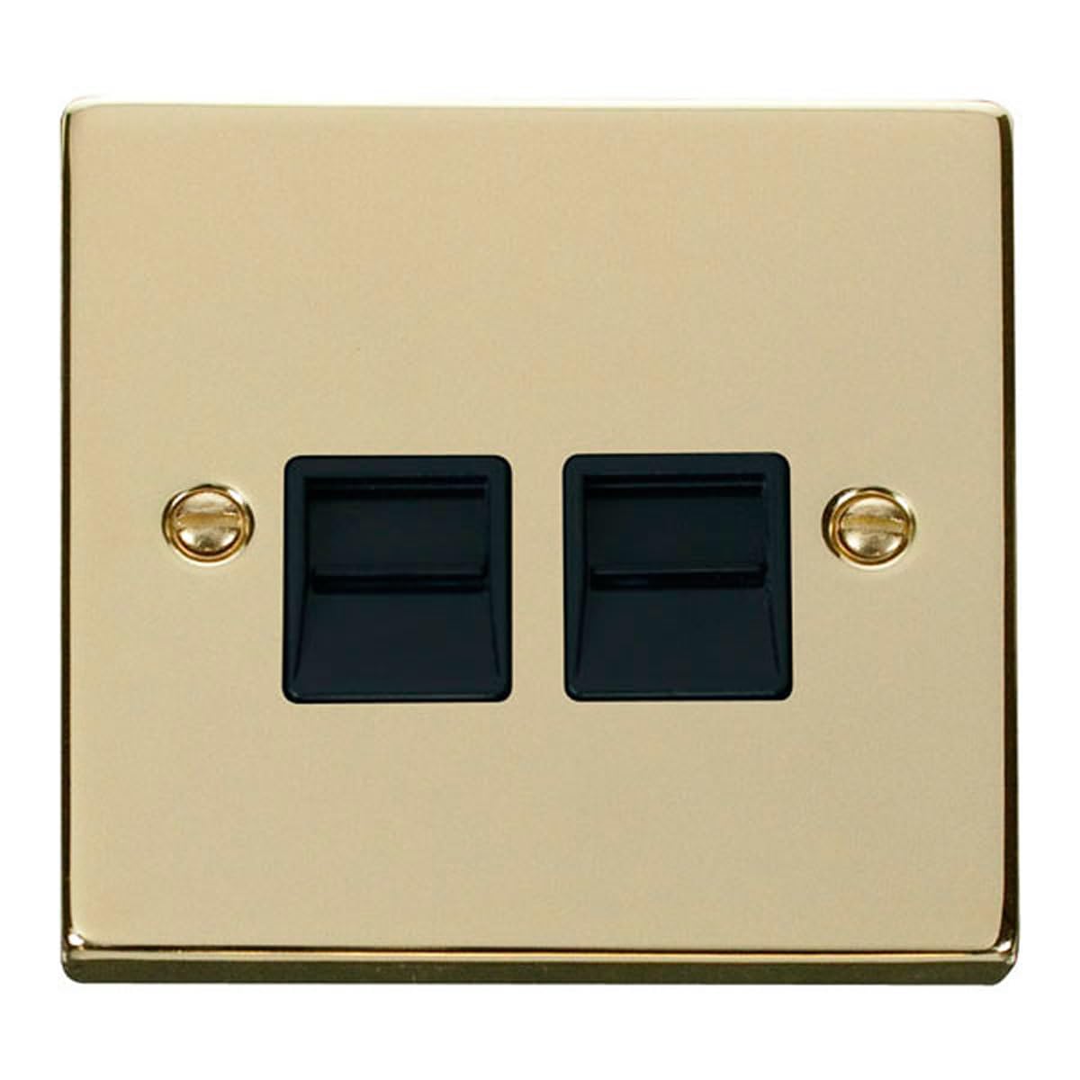 Click Polished Brass Master Telephone Twin Socket - Black Insert