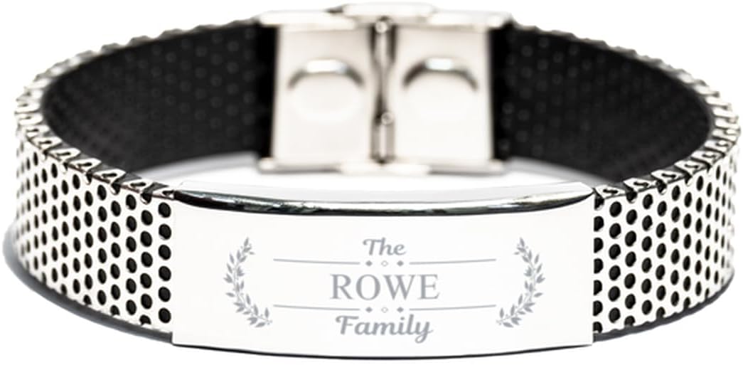 Rowe Family Name Sign Stainless Steel Bracelet - Custom ID Plate Last Name Bracelet Birthday Christmas Gifts Idea For Friends Men Women, Engraved Adjustable