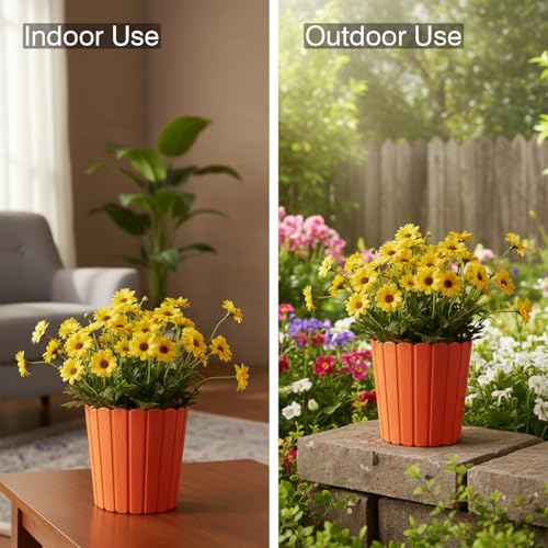 Image of GARDENS NEED 10 Inches Thai Round Flower Pot | Set of 2 | Orange | Plastic Planter Pots for Indoor & Outdoor Home, Office & Balcony Decoration