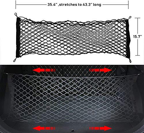 Adjustable Elastic Heavy Duty Cargo Net, Nylon Car Trunk Rear Cargo Organizer, Hook Up Elastic Envelope Luggage Net Truck Bed Storage (36"X 15.7") Universal Fit For Car, Suv, Truck - Black. #TOP1