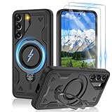 Gritup for Samsung Galaxy-S22 Case:Compatible with MagSafe & [HD Screen Protector×2],Metal Rotated Kickstand,Military Grade Drop Proof Anti-Fingerprint Protective Case for Samsung S22,Black