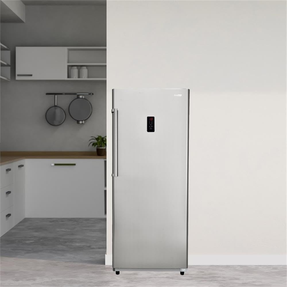 Pemberly Row 17 Cu. Ft Convertible Upright Freezer/Refrigerator, Stainless Steel Finish, Adjustable Glass Shelves, Reversible Door, Garage-Ready Design, Quiet Operation For Kitchen Or Storage Use on Fridge.com - View 6