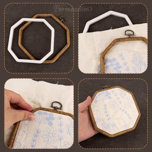 Image of Framendino, 3 Pack Octagonal Imitation Wood Embroidery Hoops Cross Stitch Craft Hoop Frame 5.51 inchx5.51 inch