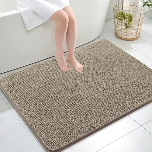 Image of OLANLY Large Bathroom Rugs 40x32, Extra Soft Absorbent Chenille Bath Rugs, Rubber Backing Quick Dry, Machine Washable Bath Mats for Bathroom Floor, Tub and Shower, Home Decor Accessories, Warm Taupe