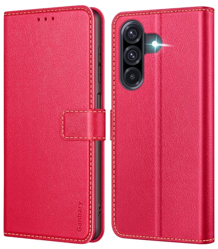 Ganbary Funda Compatible con Samsung Galaxy A26 5G, Funda Tapa Libro Movil PU Cuero Funda para Samsung Galaxy A26 5G [Protección Completa] [Ranura Tarjeta][Función Soporte], Rojo